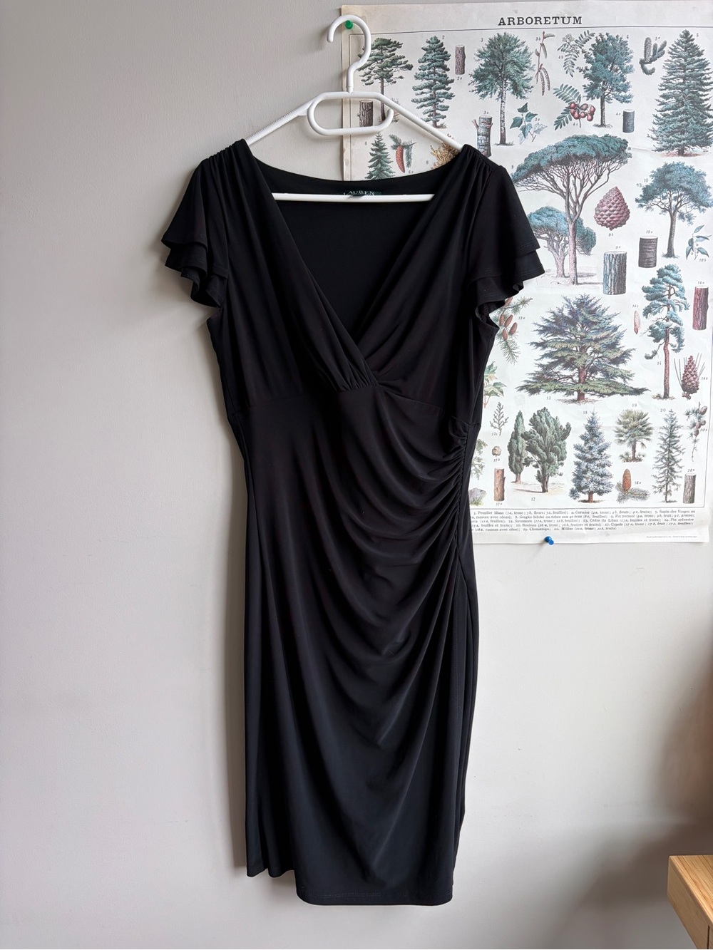Ralph Lauren Black V-Neck Ruched Dress Size 8